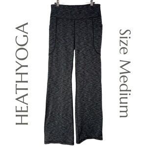 Heathyoga - Gray Flare Leg Yoga Pants Wide Waistband Pockets - Size Medium